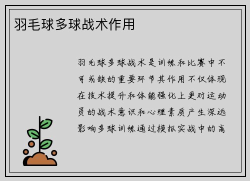 羽毛球多球战术作用